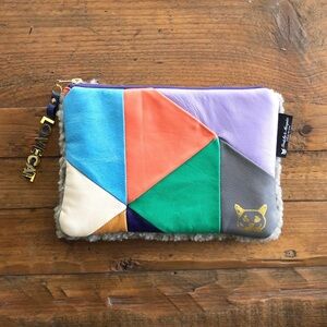 Fruit fly and Mosquito Multicolor Patchwork Leather LoveCat Clutch NEW! See Pics
